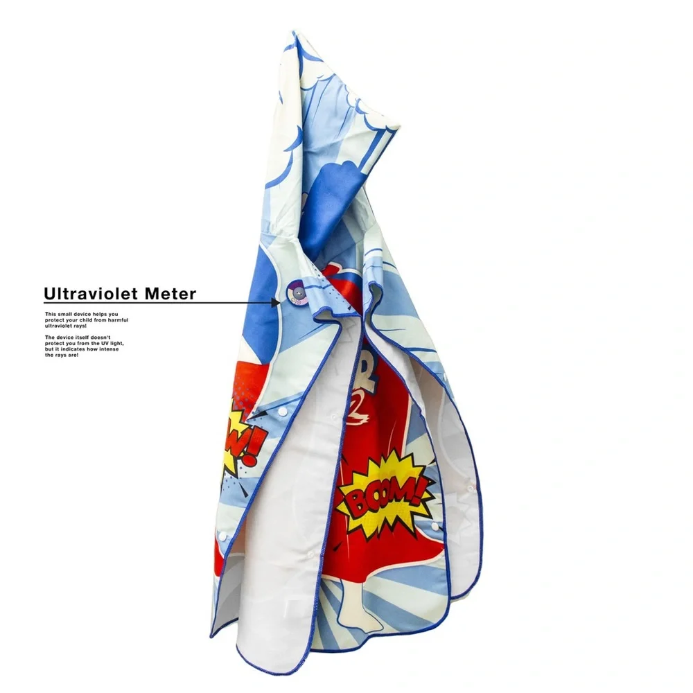 UV Sensing Kids‎ Micro-Fiber Super Power Poncho Hooded Beach Towel Cover Up OS
